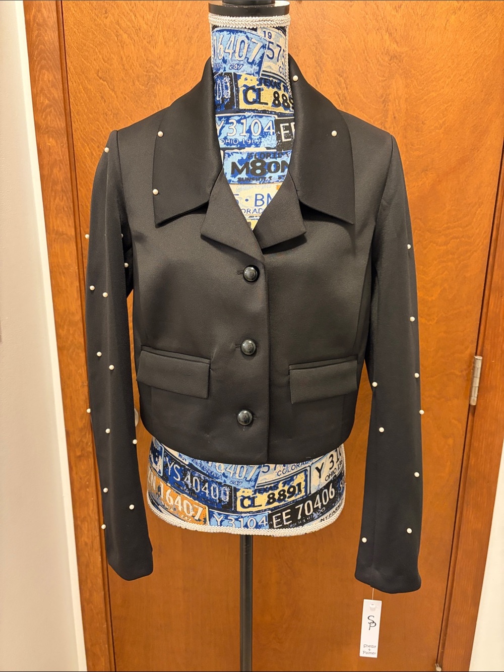 Shelby & Palmer Black Pearl-Stud Cropped Jacket size medium, NWT